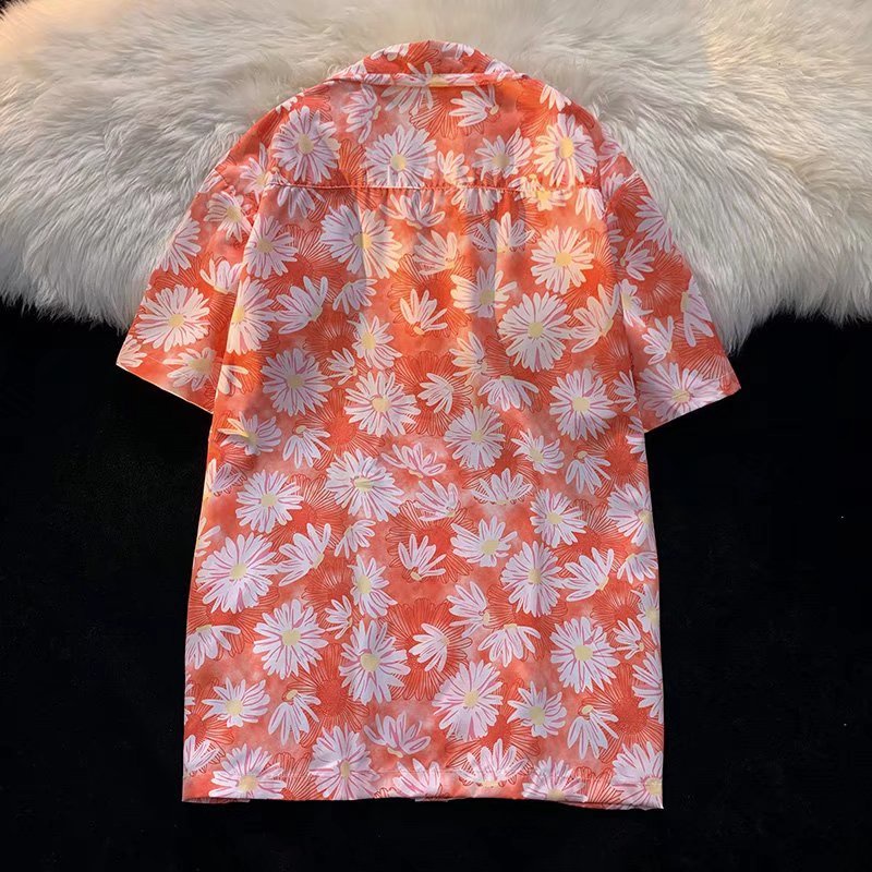 Áo Sơ Mi Đen Tay Ngắn Dáng Rộng In Họa Tiết Hoa Cúc Phong Cách Hàn Quốc Thời Trang Mùa Hè Cho Nam 2022
