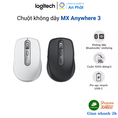 Chuột không dây bluetooth Logitech MX Anywhere 3 - Sạc nhanh USB-C