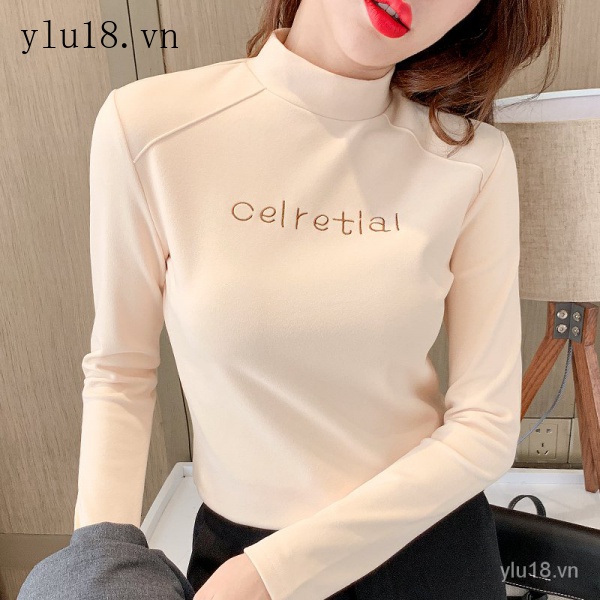 Áo thun tay dài cổ lọ size lớn phong cách phương Tây thời trang thu đông cho nữ