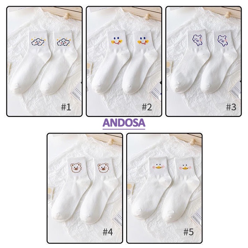 Tất vớ cổ cao nữ trắng hình thú cute Hàn Quốc cotton dày đẹp dễ thương ANDOSA T04