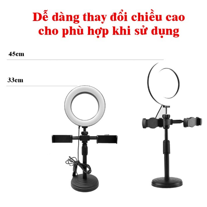 Đèn Livetream DK-099 để bàn 3 trong 1 - Kẹp được 2 điện thoại cũng lúc, Có 3 chế độ màu khác nhau Educase66