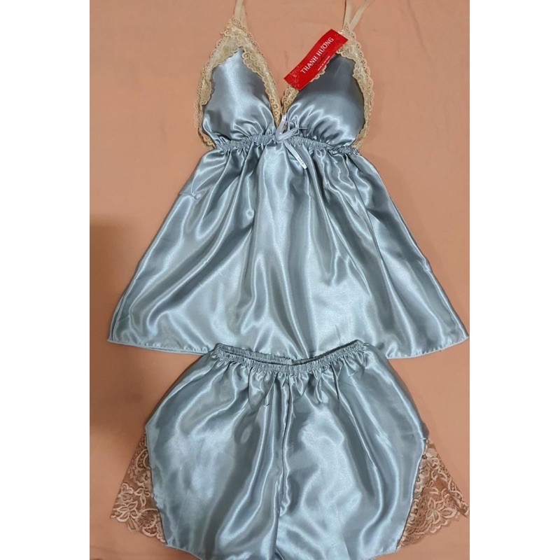 [Có size 71kg] Đồ ngủ sexy nữ/Đồ ngủ bigsize hai dây phối ren chất lụa phi hai dây chất mịn quyến rũ, mã 4