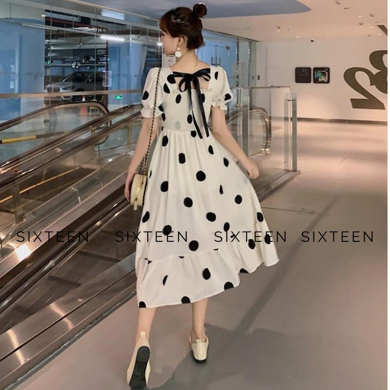 [Mã FAGREEN1505 giảm tới 30K đơn 99K] Đầm Nữ, Váy Nữ, Váy Chấm Bi Cổ Vuông Dáng Dài Điệu Đà Nữ Tính SIXTEEN. | BigBuy360 - bigbuy360.vn