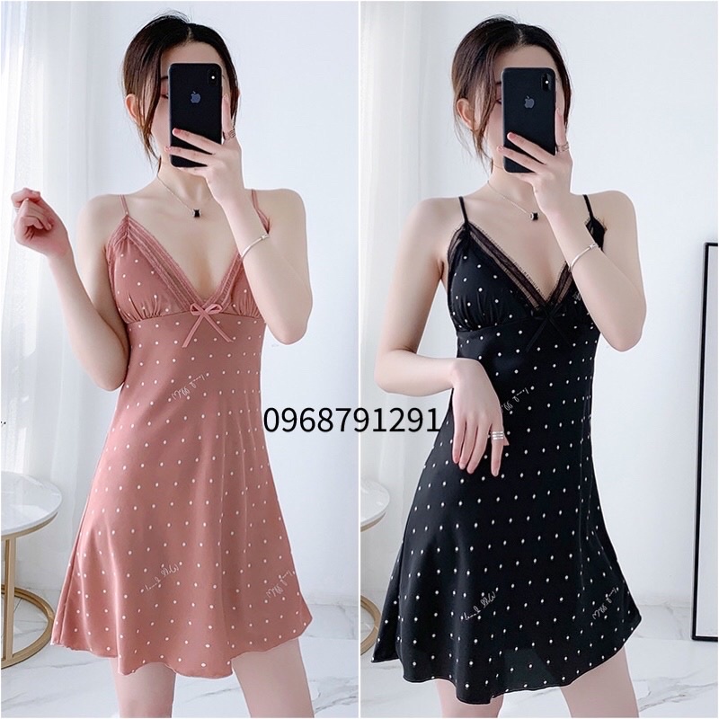 (VD01) (xả kho bán lỗ)Váy ngủ chấm bi kiểu Pháp lãng mạng