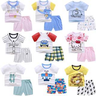 Bộ 2 món áo thun tay ngắn in hình hoạt hình + quần Short thời trang mùa hè cho bé 1-4 tuổi
