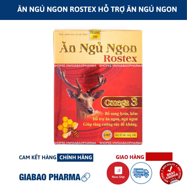 Viên Ăn Ngủ Ngon Rostex bổ sung omega 3, lysin, kẽm loại bỏ mất ngủ, căng thẳng, stress - Chai 60 viên