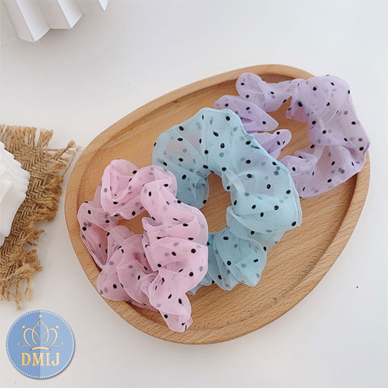 Cột Tóc Vải Scrunchies Họa Tiết Chấm Bi Nhỏ Nhiều Màu Đáng Yêu