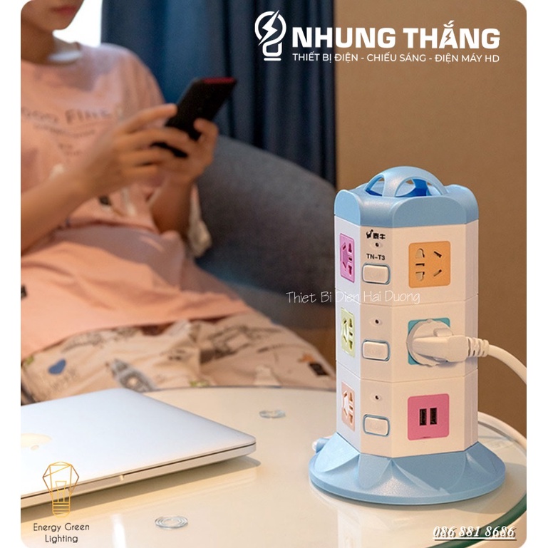 Ổ Cắm Điện Đứng Đa Năng TN-2,3,4 Tầng - Dây Dài 2m8 Tặng Kèm Phích Cắm Chuyển Đổi - Bảo Hành 1 Năm