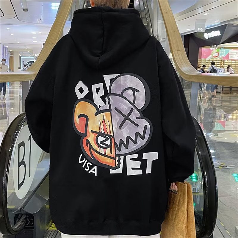M-8XLÁo Khoác Hoodie Lót Nhung Tay Dài Dáng Rộng In Chữ Phong Cách Mỹ Thời Trang Thu Đông Cho Cặp Đôi