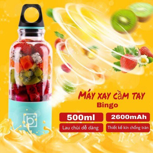 Máy Xay Sinh Tố Cầm Tay 4 LƯỠI 500ML Bingo Juicer Cup Sạc Pin 25W - CHỐNG NƯỚC CHỐNG VA ĐẬP