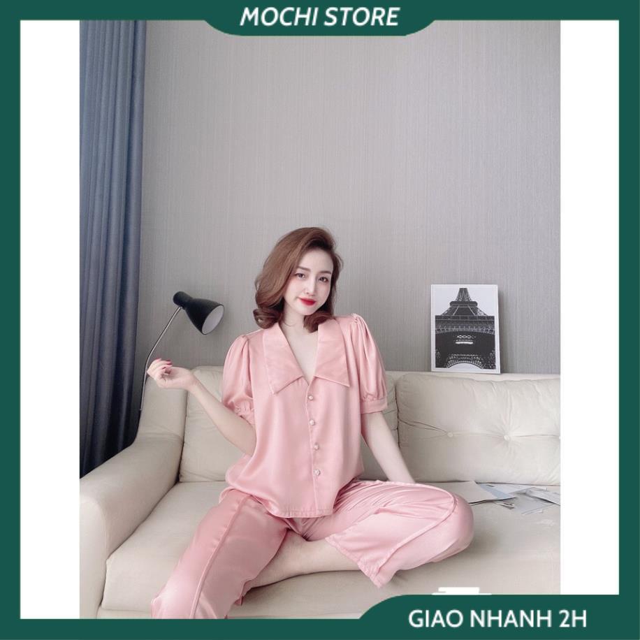 Bộ Ngủ, Đồ Ngủ Lụa Satin Áo Cổ Sen Tay Cộc Quần Dài Màu Trơn Chất Lụa Satin Cao Cấp Thời Trang Mặc Nhà Sang Chảnh. | BigBuy360 - bigbuy360.vn