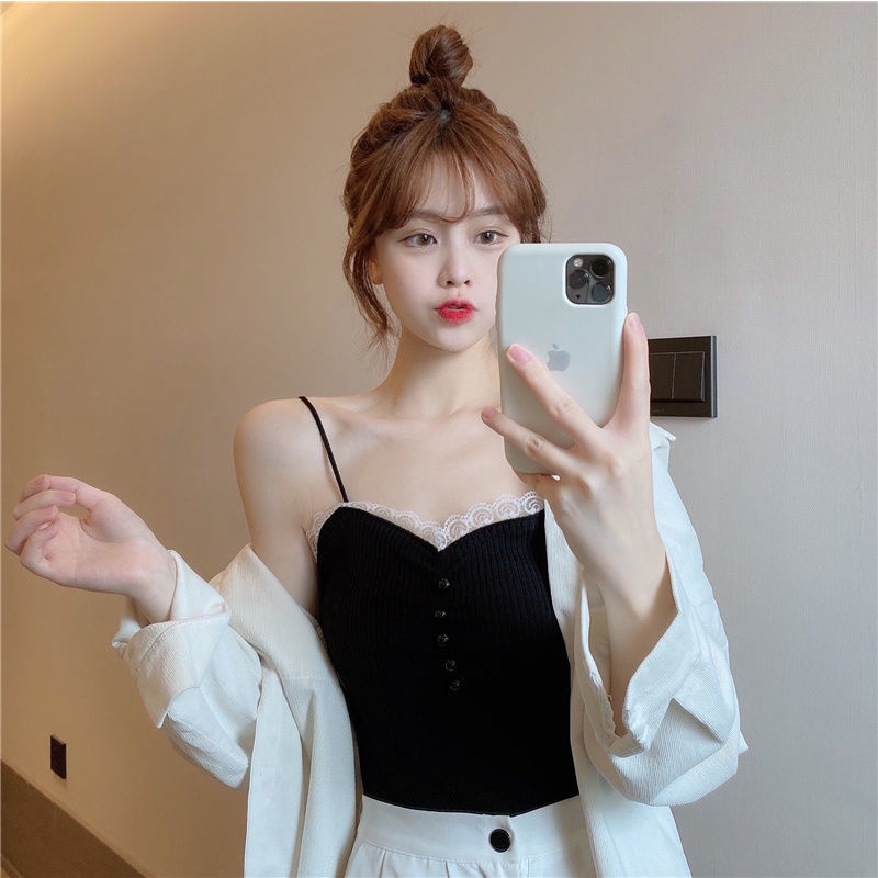 Áo Len Hai Dây Phối Ren Thời Trang Theo Phong Cách Hàn Quốc