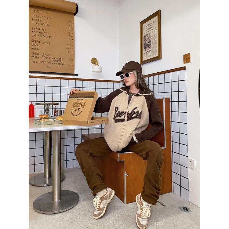 Áo Khoác Cardigan Dệt Kim Cổ POLO Dáng Rộng Thời Trang Thu Đông Mỹ 2022 Cho Nữ
