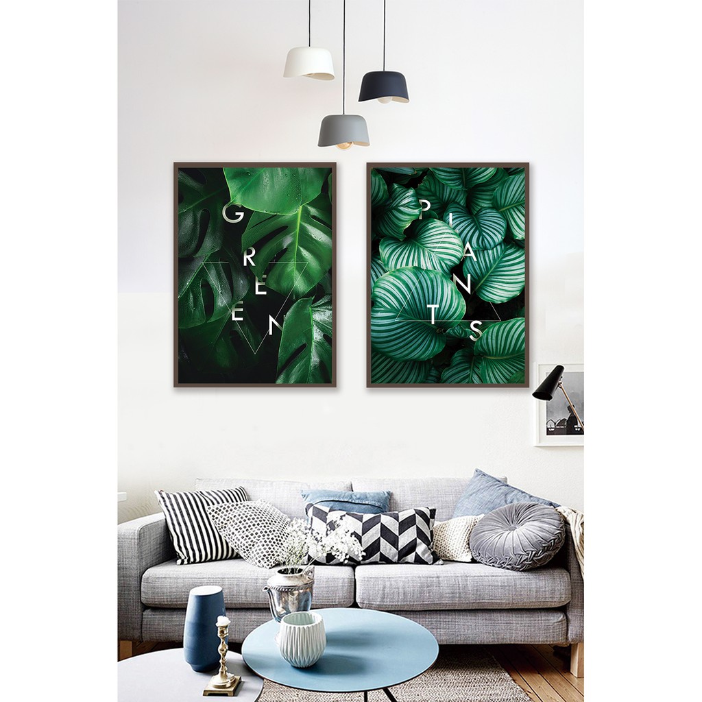 Bộ 2 tranh canvas treo tường lá cây nhiệt đới sắc màu IB1 - 35 x 50 cm x 2 tranh