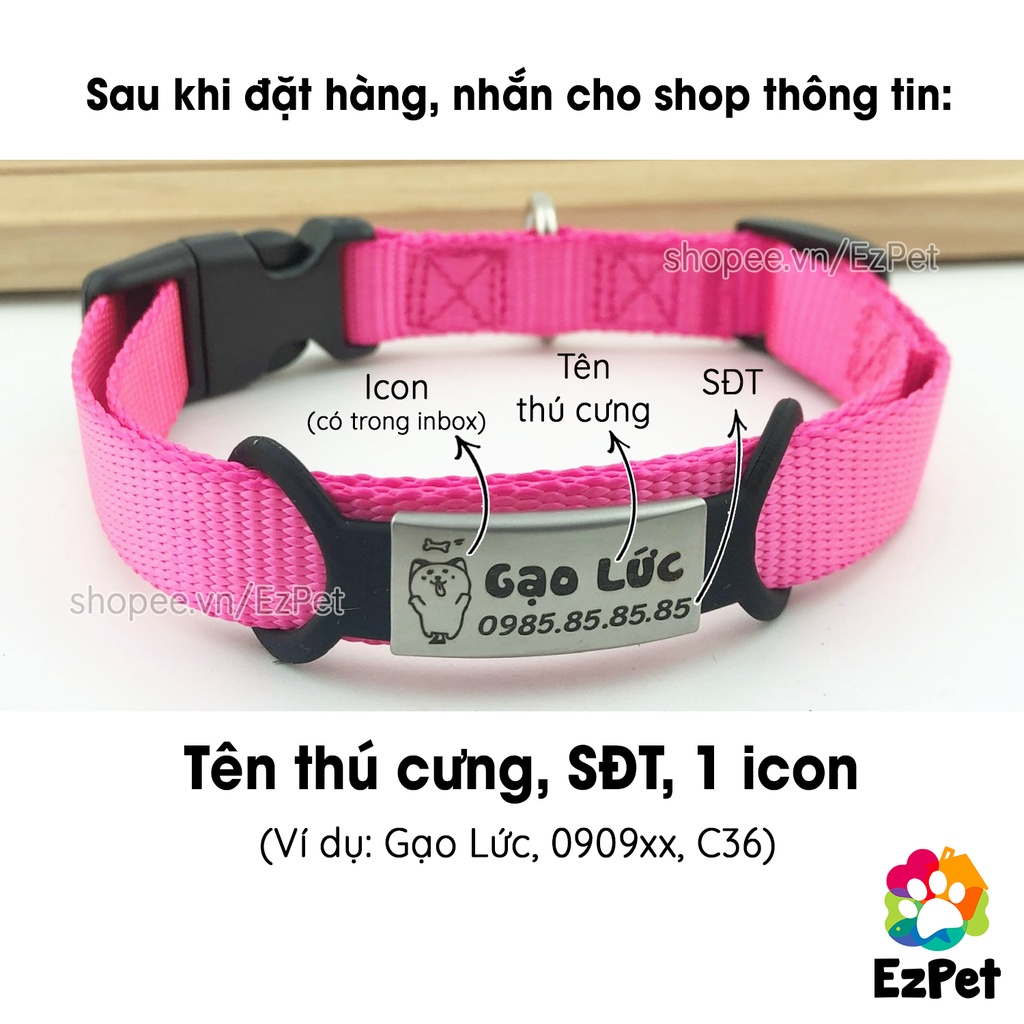 Vòng cổ khắc tên chó mèo Poly + Dây dắt chó mèo | Combo Vòng cổ thú cưng và Dây dắt thú cưng EzPet