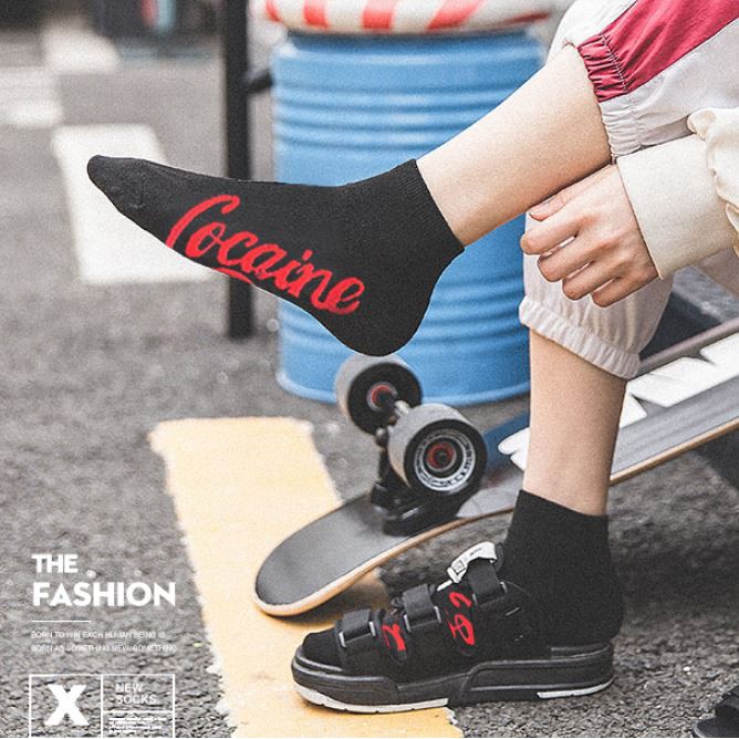 Tất Vớ Cotton Unisex Ngắn Dày Dặn In Chữ Nhiều Màu