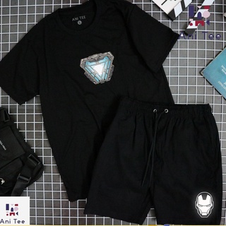 [UNISEX] COMBO ÁO THUN COTTON + SHORT KAKI HOẠT HỌA LOGO IRON MAN PHẢN QUANG