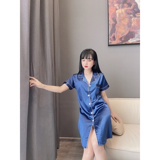 Đầm Ngủ Mặc Nhà Lụa Satin Mềm Mát, Váy Ngủ Sơ Mi Lụa Cao Cấp