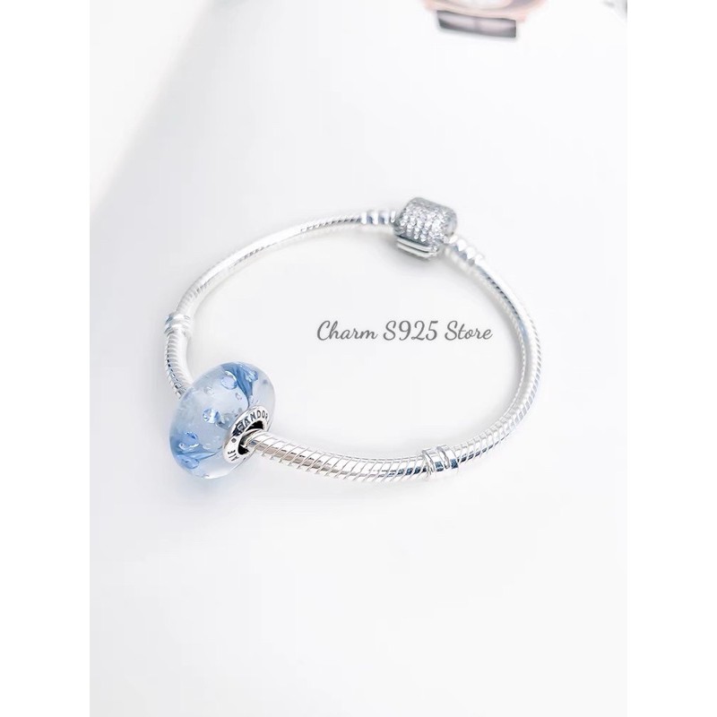charm pan thuỷ tinh xanh ngọc bạc s925 cao cấp