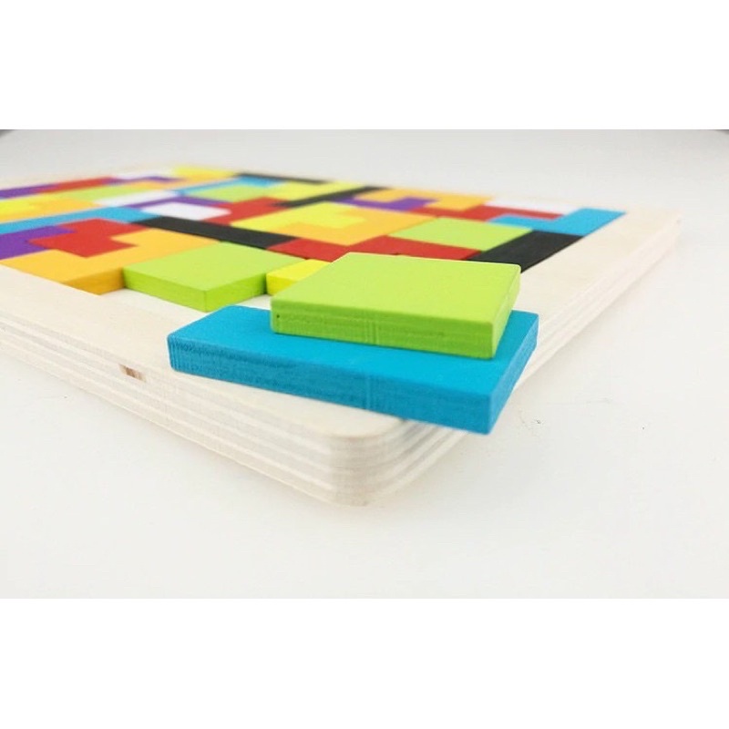 Đồ Chơi Xếp Hình Thông Minh Bằng Gỗ Tetris Cho Bé, Giáo Cụ Montessori