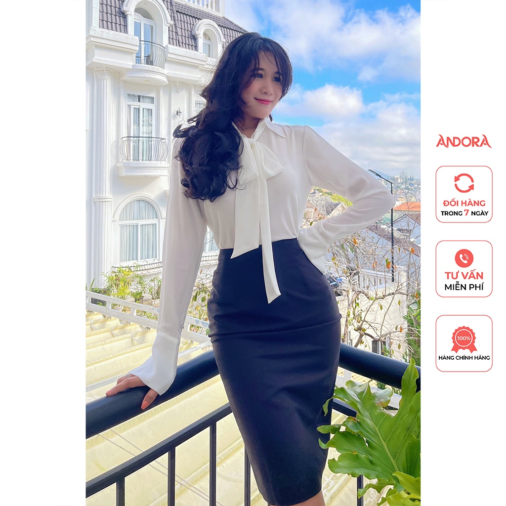 Áo sơ mi nữ công sở tay dài, thắt dây Andora trẻ trung, thanh lịch, tôn dáng, chất liệu lụa cao cấp A0101T