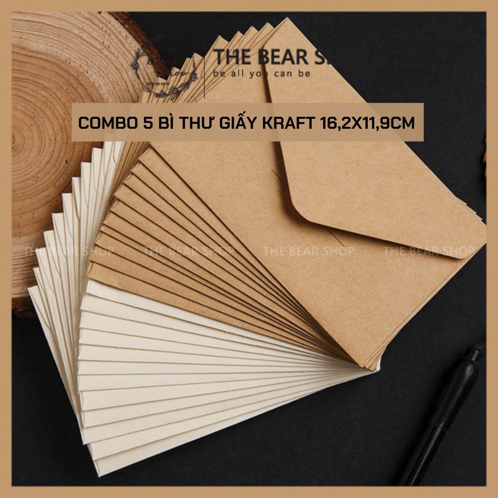 Bao thư màu số lượng 5 cái kích thước 16,2x11,9cm, phong bì vintage hàng loại 1 - The Bear Shop