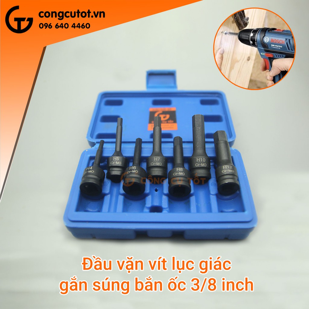 Đầu vặn vít lục giác gắn súng bắn ốc 3/8&quot; thép Cr-MO H4 - H12