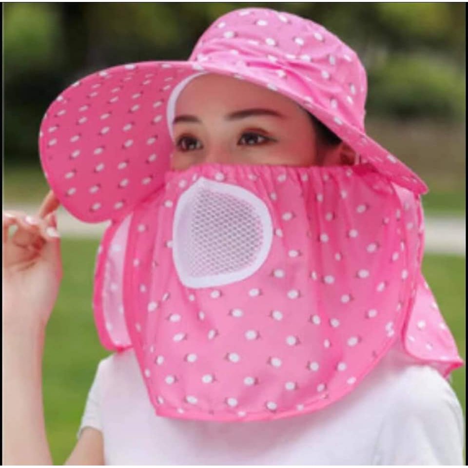 Mũ, Nón chống nắng vành rộng vải có khẩu trang 2 lớp bảo vệ sức khỏe kèm dây thắt dễ dàng sử dụng-giadungsieure