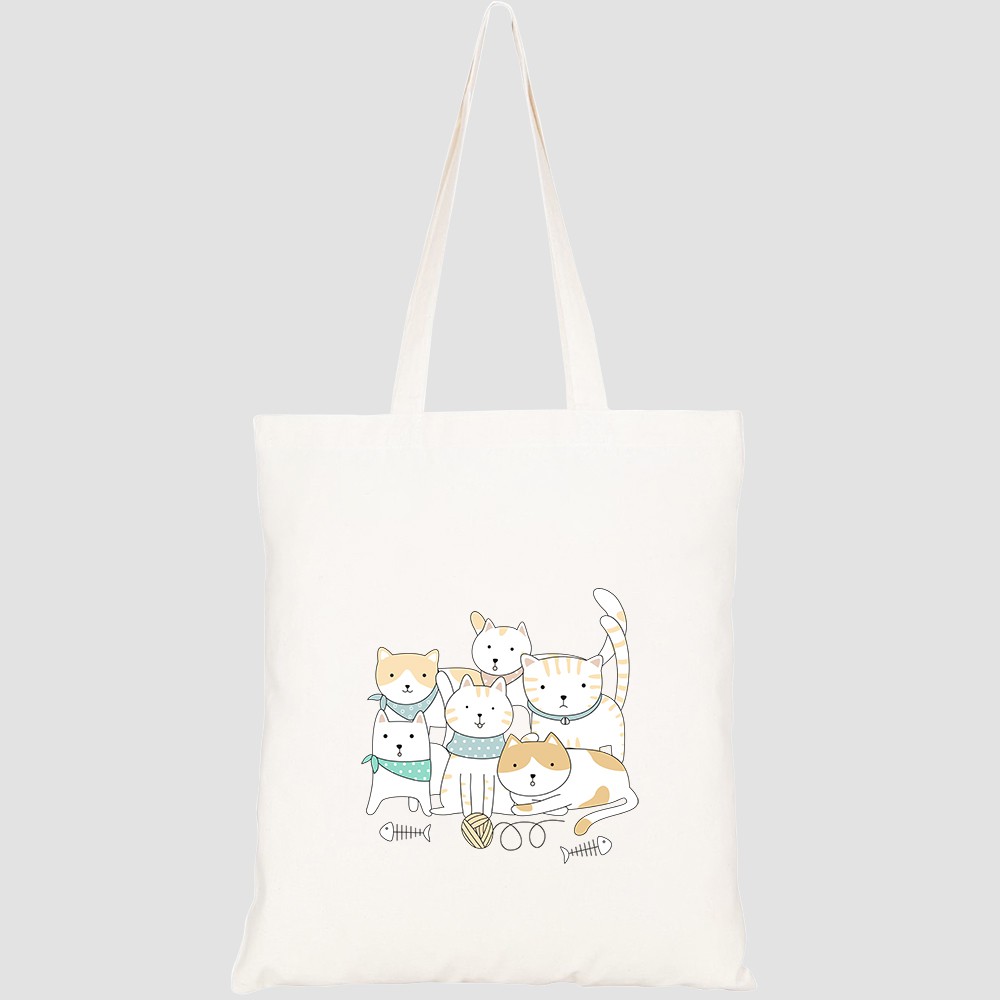 Túi vải tote canvas HTFashion in hình handdrawn cute animals cats cartoon HT166