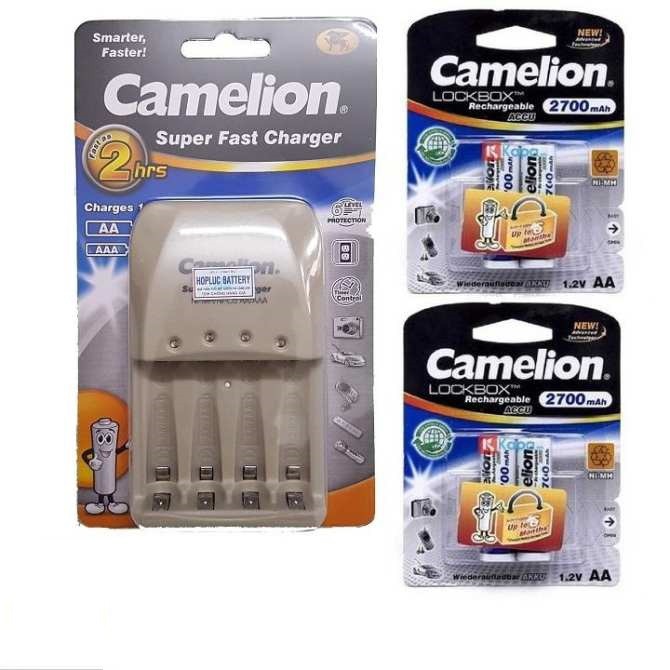 Combo bộ 4 pin sạc camelion AA 2700mAh và sạc nhanh 2 giờ xịn camelion