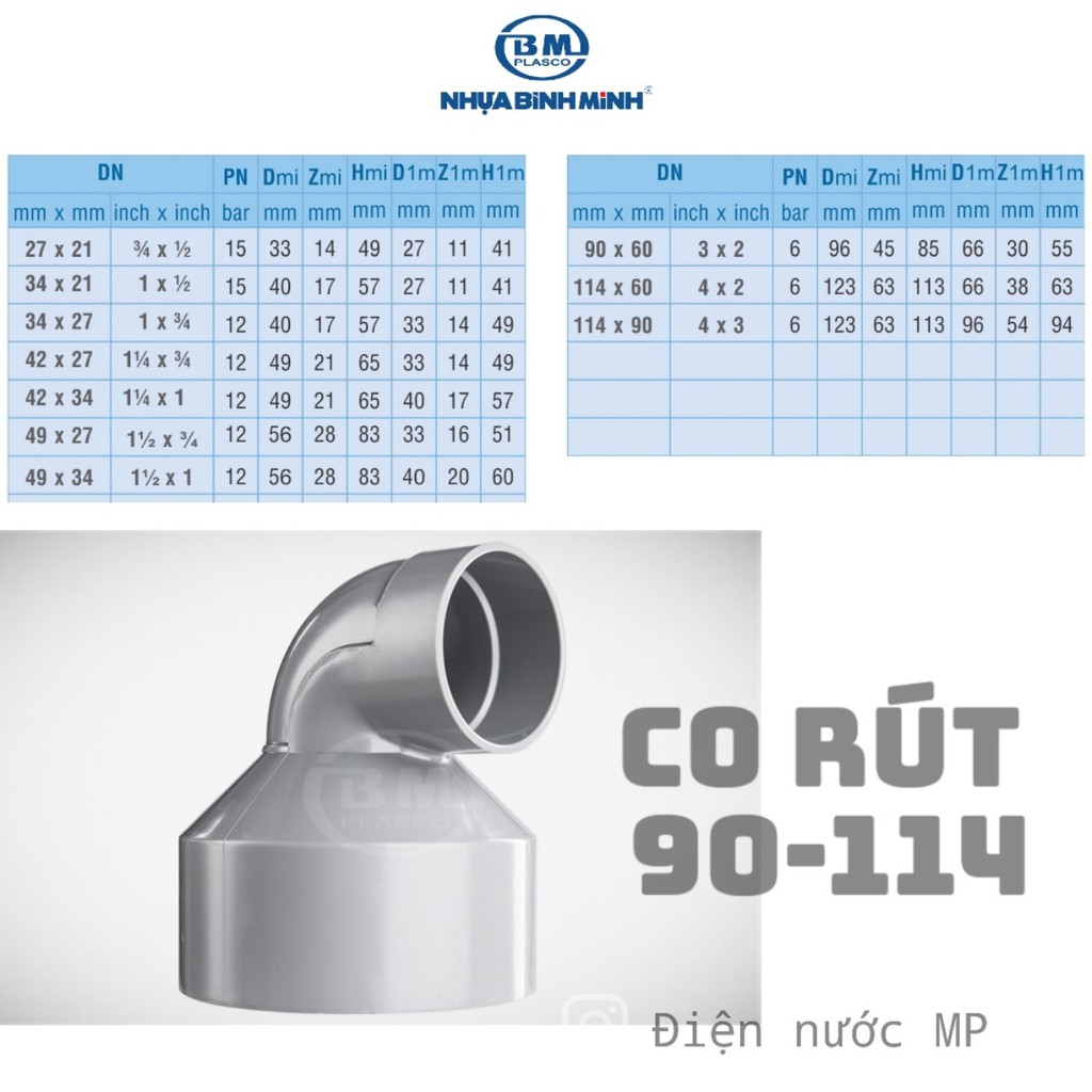 Co 90 rút (Phi 90-114) nhựa Bình Minh (chính hãng)