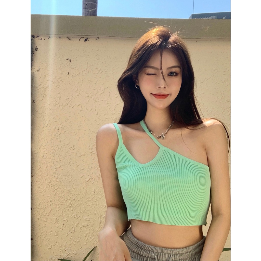 Porozi Áo hai dây dệt kim  dáng ôm phong cách Hàn Quốc thời trang cho nữ