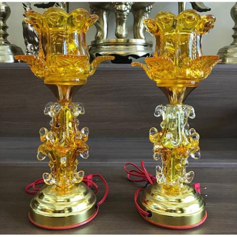 ĐÈN THỜ THỦY TINH SEN 1 BÔNG (1 Đôi)