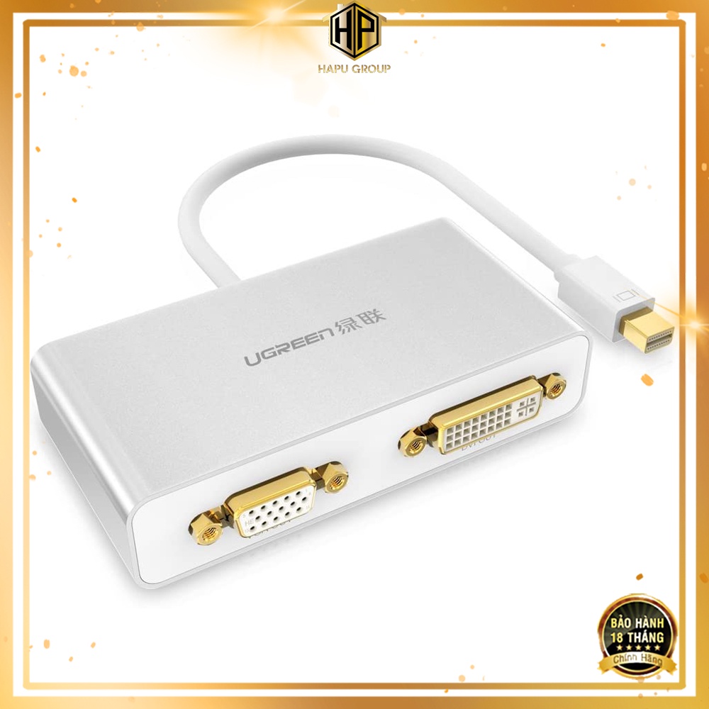 Cáp chuyển 3 in 1 Mini Displayport to HDMI, VGA, DVI Ugreen 10438 hỗ trợ 3D 4K cao cấp - Hapugroup