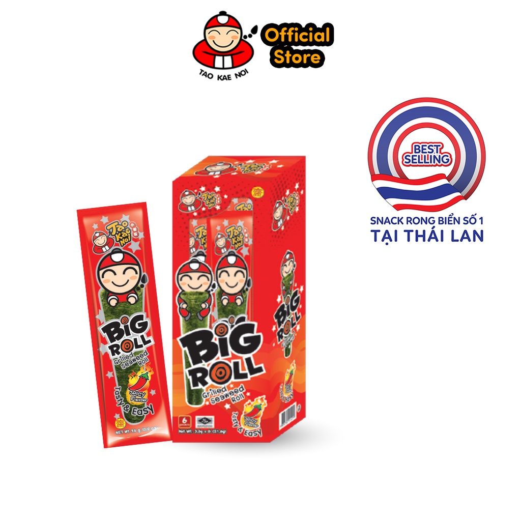 Thùng] Snack rong biển BIG ROLL Tao Kae Noi Thái Lan 6 nhiều vị (24 hộp