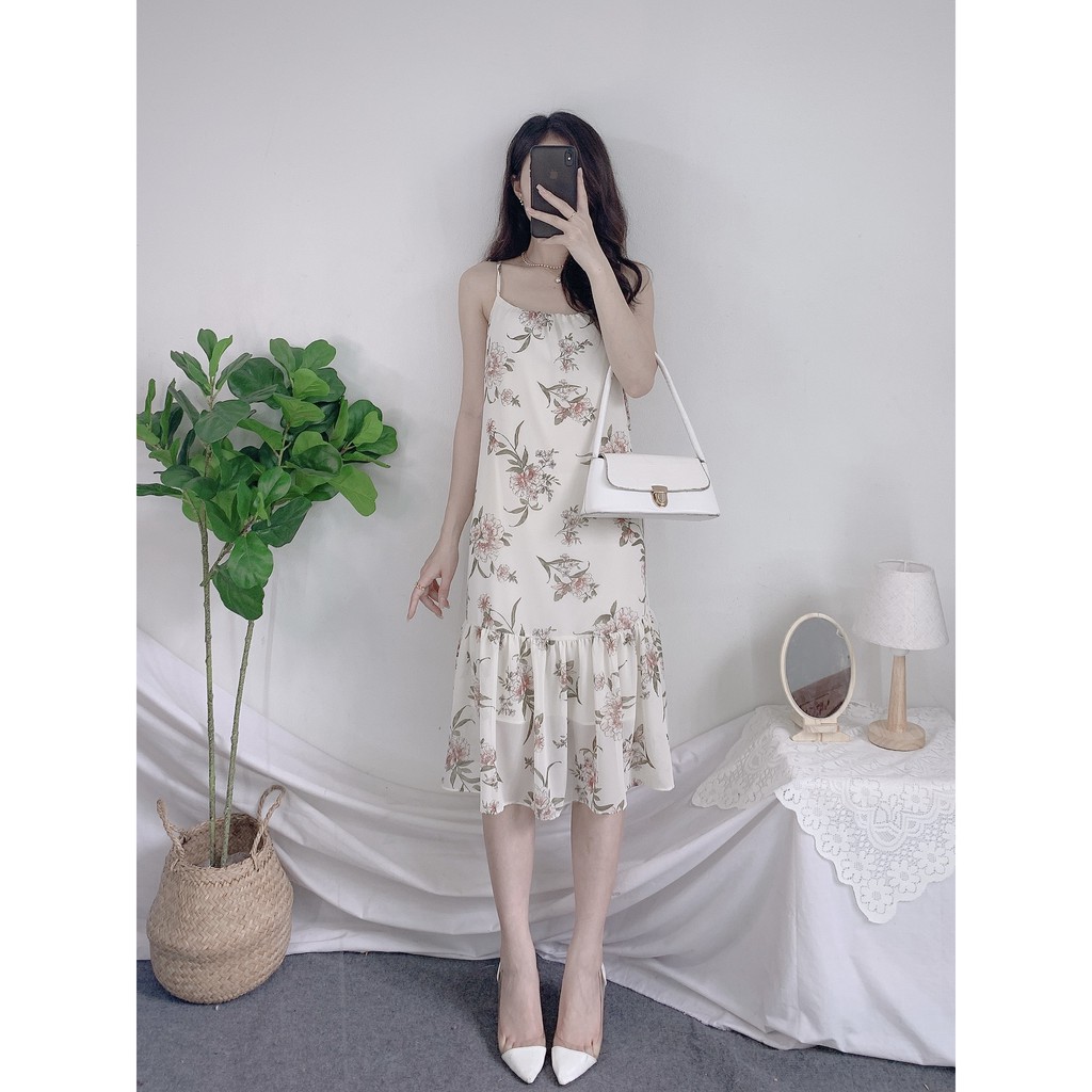 Đầm Hai Dây Voan Hàn Vintage PEONYB Nữ [FREESHIP]🌸 Váy 2s hoa nhí dáng suông, đuôi cá điều chỉnh hàng thiết kế Ulzzang 🌸