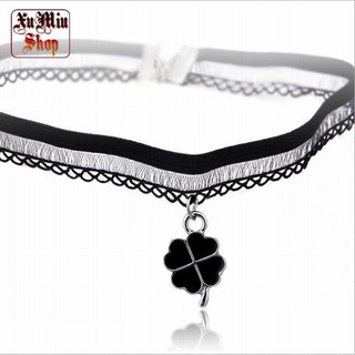 Vòng choker ren cỏ 4 lá đen XM25