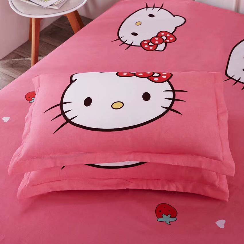 Bộ Chăn Ga Gối Cotton TiNa 3D LIDACO - Kitty Dâu Tây