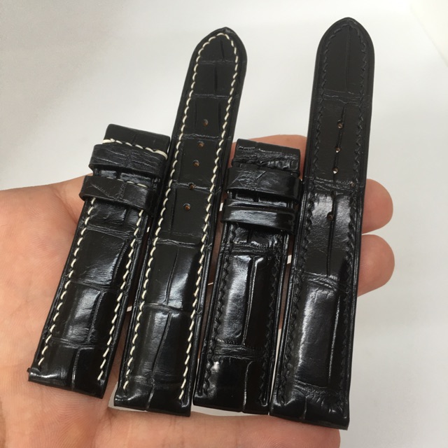 Dây đồng hồ da cá sấu nhập khẩu - Đen và Đen chỉ trắng