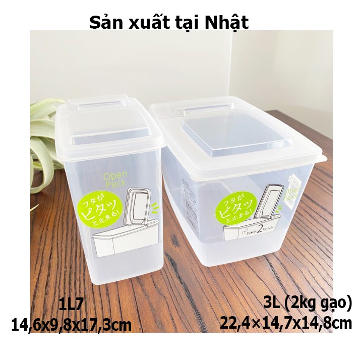 hộp nhựa đựng thực phẩm nắp mở đứng vuông góc 1L7 14,6x9,8cm cao 17,3cm. Sx tại Nhật. D319