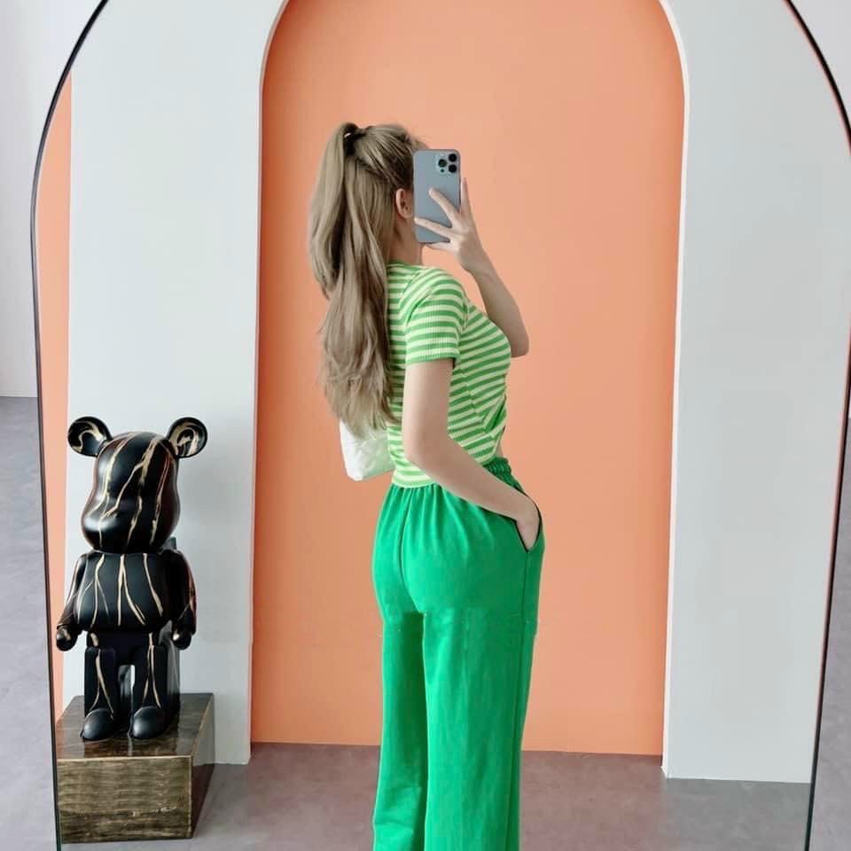 (Ưu Đãi FreeShip)Bộ tole nữ,bộ ống rông có túi,áo sọc thun gân rút dây eo,hàng loại 1 có nhìu màu hottren