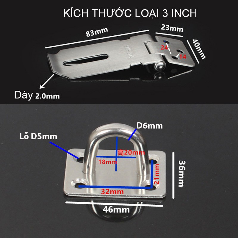 Chốt khóa cửa kiểu lật bằng inox 304 dày khoảng 2mm