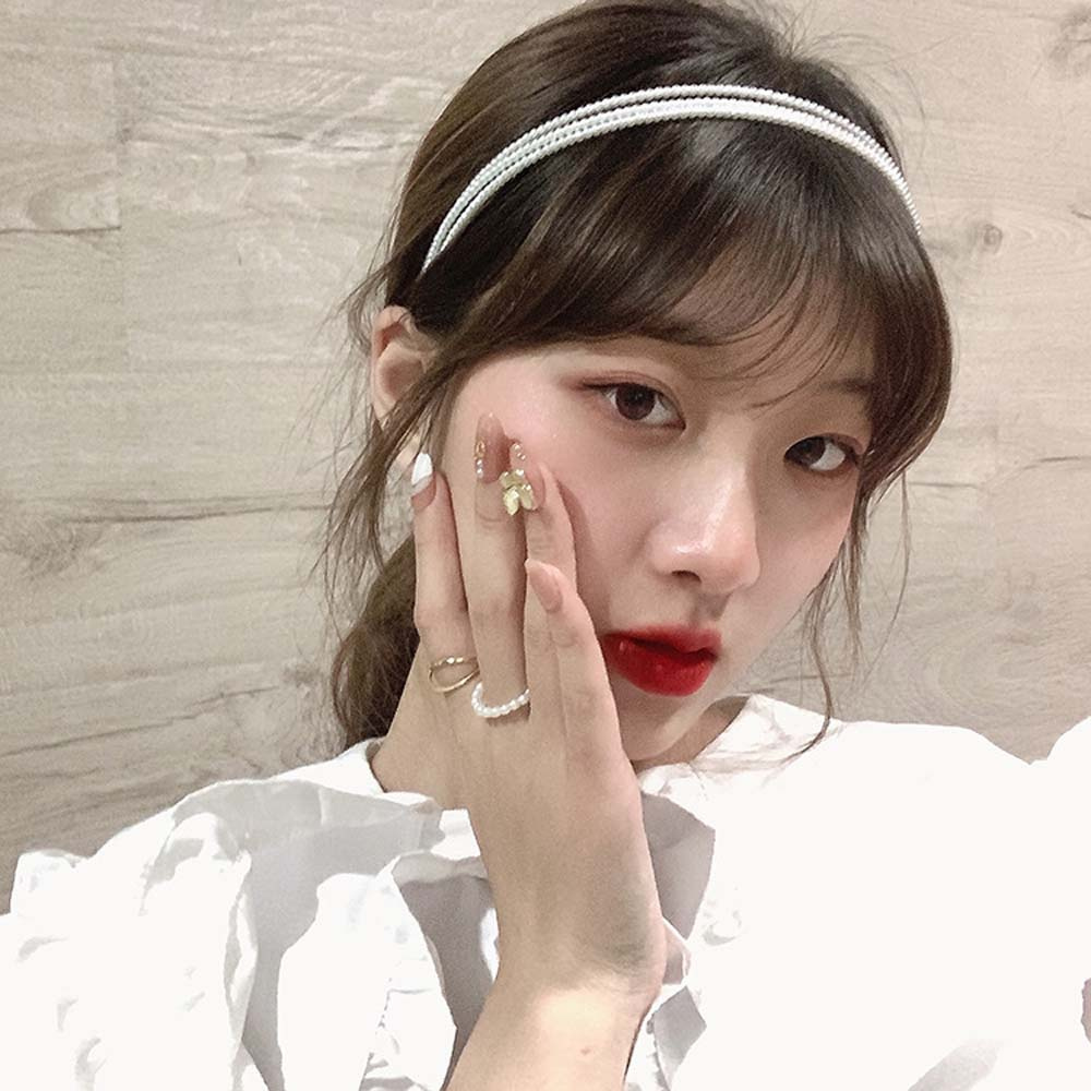 Băng Đô Ba Lớp Co Giãn Đính Hạt Ngọc Trai Thời Trang Hàn Quốc Cho Nữ