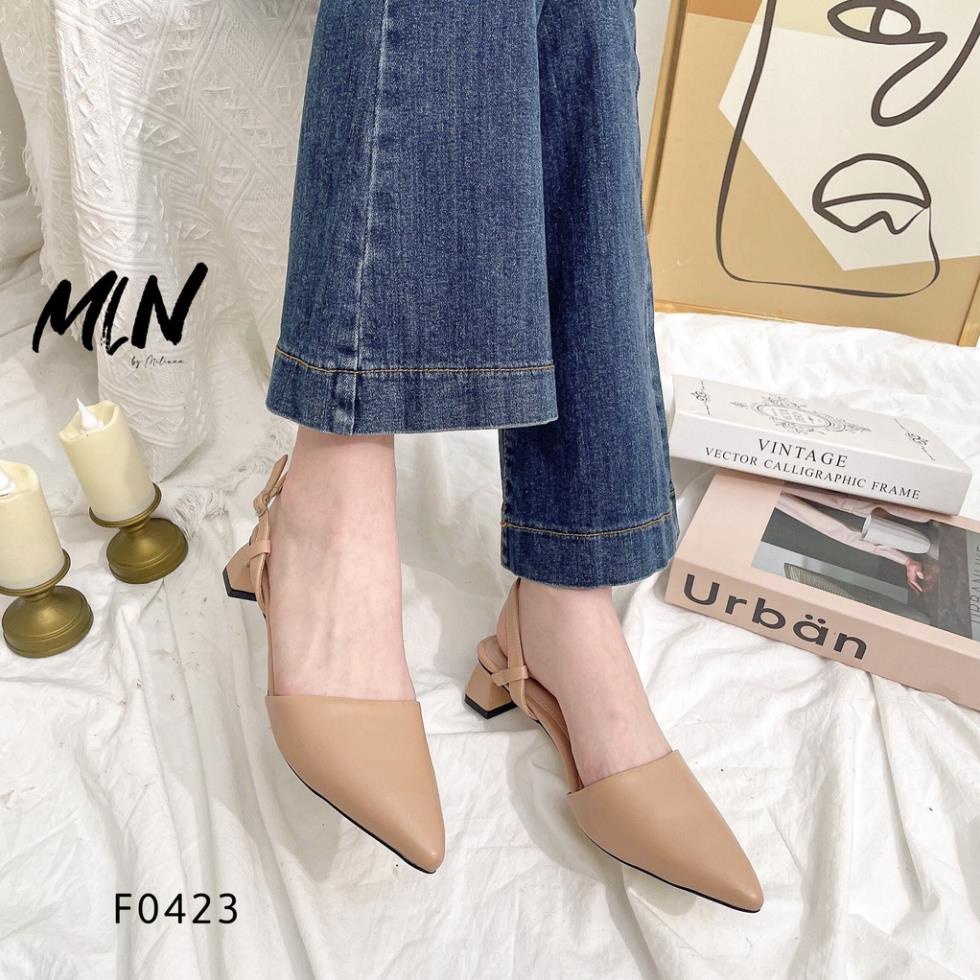 GIÀY SANDAL NỮ GÓT LÉP 4P SLINGBACK BÍT MŨI NHỌN TRƠN DA MỀM F0423 BCT