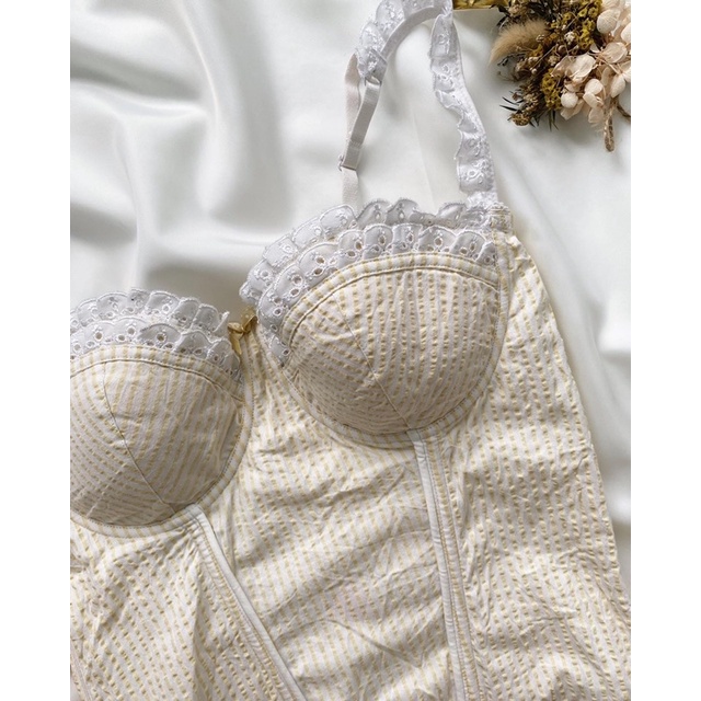 Áo corset sọc vàng trắng 2hand