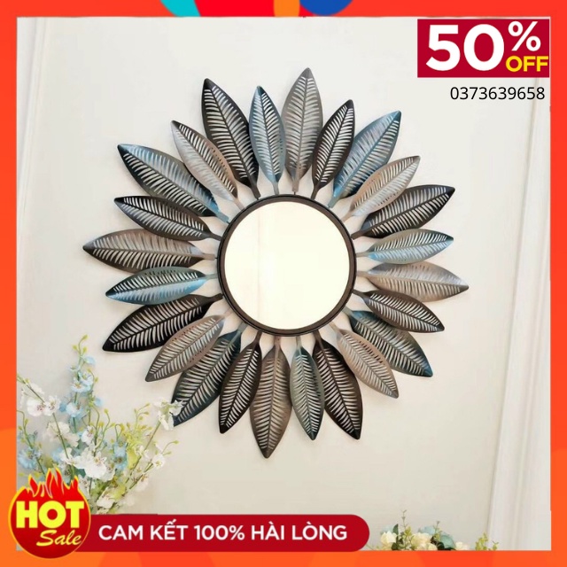 Gương Treo Tường Trang Trí Nhà Cửa Thân Kim Loại Mạ Vàng Mã 947-Gương Soi Phong Thủy -Decor Tường phong Cách Mới-kt 70cm