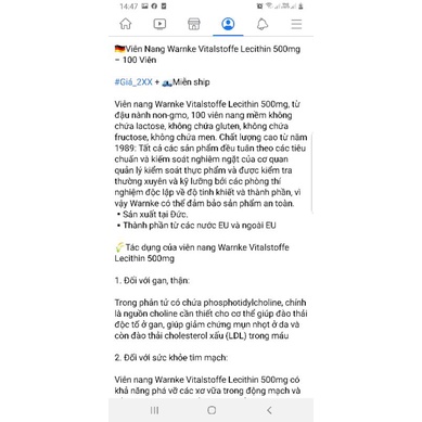 Đồ Uống Warnke Lecithin 500mg 100v (Hàng Đức Đủ Bill)