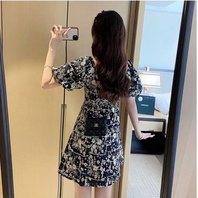 Đầm Cổ Vuông Họa Tiết Hoa Phong Cách Retro Thời Trang Mùa Hè Cho Nữ