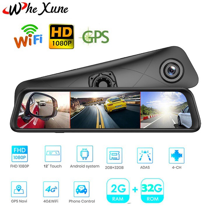 Camera hành trình 360 độ lắp gương ô tô Whexune K960 - Hiển thị đồng thời 4 camera 1 lúc - Ram: 2GB, Rom: 32GB