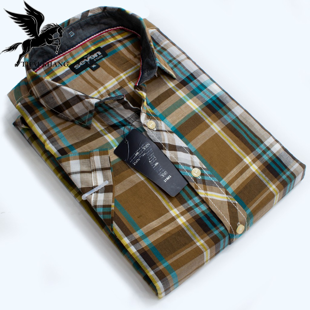 [Mã FAMAYMA2 giảm 10K đơn 50K] áo sơ mi tay ngắn nam cao cấp hàng bán trong siêu thị loại caro đẹp Thái Khang